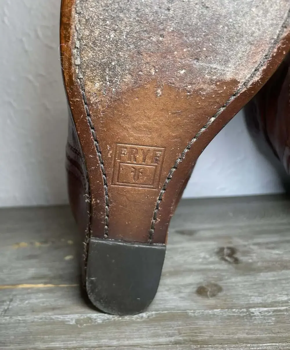 Frye Carson Hidden Wedge Bootie Womens 7.5 Cognac Leather Western Cowgirl Ankle